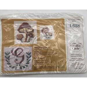 Vintage Creative Circle 1628 Mushroom Garden & Monogram  Kit Cross Stitch New